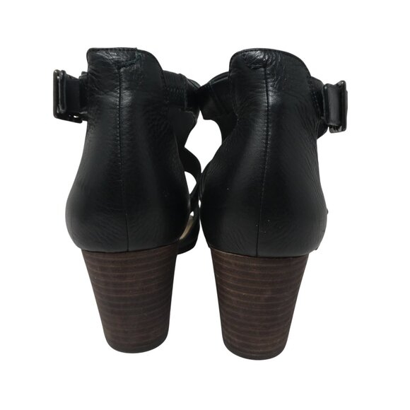 Clarks Deloria Kay Black Leather Open Toe Ankle Strap Heeled Sandals - Picture 9 of 13